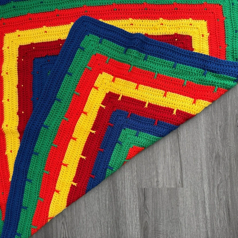 Colorful Squared Handmade Knitted Blanket 38x38